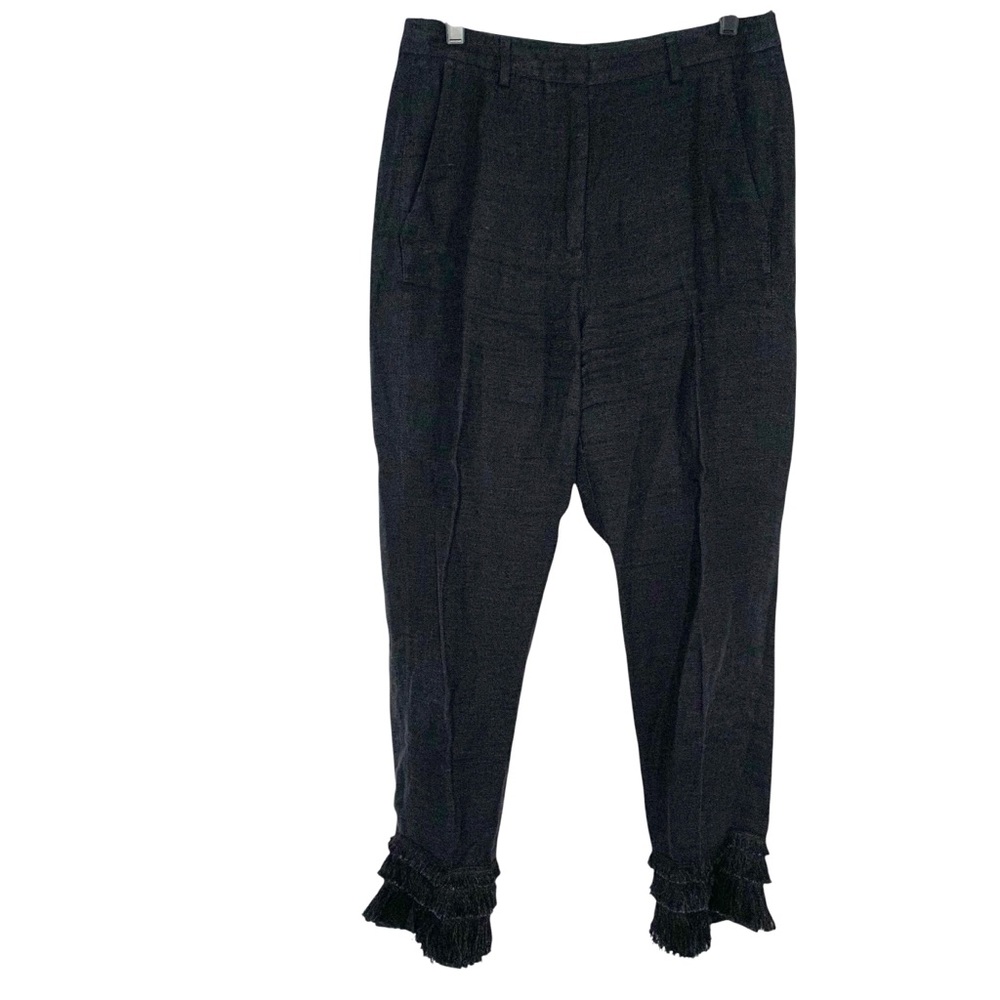 Weekend MaxMara 4 Black 100% Linen Crop Fringe Hem Boho Festival Acacia Pants